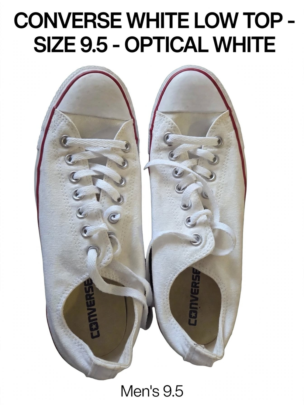Converse Men's White Low Top Canvas Sneakers with Red Trim